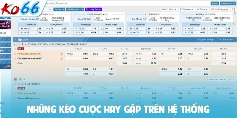 Những kèo cược hay gặp trên hệ thống
